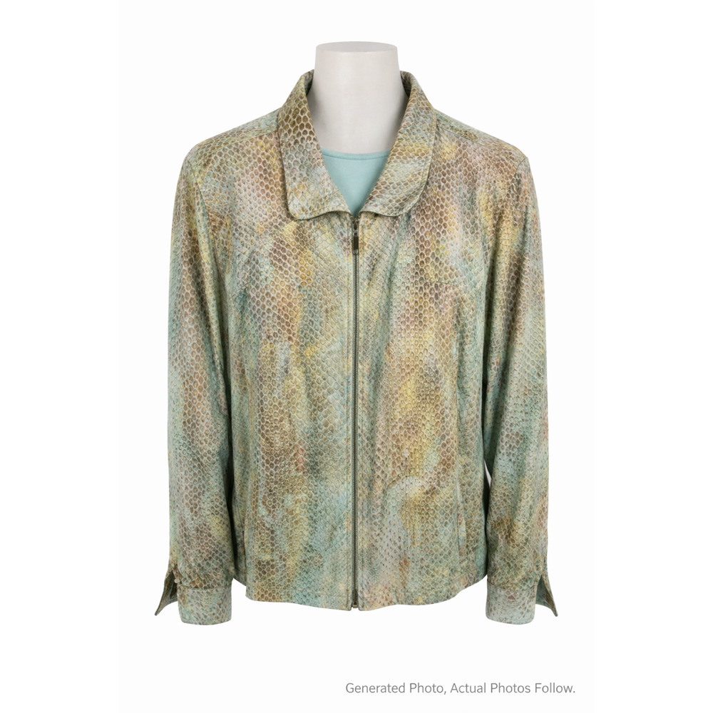Dialogue Snakeskin Print Zip Jacket Aqua Brown Moto Chic XL